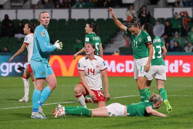 WWC23 CANADA IRELAND, Vanessa Gilles of Canada reacts after a missed opportunity during the FIFA Women s World Cup match between Canada and Republic of Ireland at the Perth Rectangular Stadium in Perth, Wednesday, July 26, 2023. ( NO ARCHIVING, EDITORIAL USE ONLY, NO USE IN BOOKS WITHOUT CONSENT PERTH WESTERN AUSTRALIA AUSTRALIA  Copyright: xRICHARDxWAINWRIGHTx 20230726001824444525