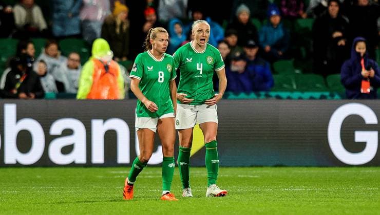 2023 FIFA Women s World Cup Group B, Perth Rectangular Stadium, Perth, Australia 26 7 2023 Canada vs Republic of Ireland WNT Ireland™s Ruesha Littlejohn and Louise Quinn dejected after Canada scored their second goal Ruesha Littlejohn and Louise Quinn dejected after Canada scored their second goal 26 7 2023  Copyright: x INPHO RyanxByrnex RB1_8244
