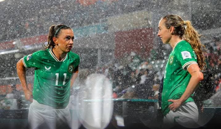 2023 FIFA Women s World Cup Group B, Perth Rectangular Stadium, Perth, Australia 26 7 2023 Canada vs Republic of Ireland WNT Ireland™s Katie McCabe speaks with Megan Connolly Katie McCabe speaks with Megan Connolly 26 7 2023  Copyright: x INPHO RyanxByrnex IMGL3419