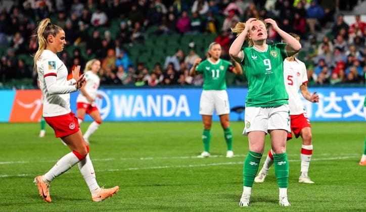 2023 FIFA Women s World Cup Group B, Perth Rectangular Stadium, Perth, Australia 26 7 2023 Canada vs Republic of Ireland WNT Ireland™s Amber Barrett reacts to a missed chance Amber Barrett reacts to a missed chance 26 7 2023  Copyright: x INPHO RyanxByrnex IMGL3580