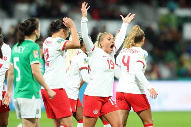 July 26, 2023, Perth, WESTERN AUSTRALIA, Australia: Adriana Leon (19) of Canada celebrates her second half goal against Ireland during their Group B match at the FIFA Women s World Cup in Perth, Australia, Wednesday, July 26, 2023. Canada News - July 26, 2023  - ZUMAc35_ 20230726_zaf_c35_053 Copyright: xJamesxWorsfoldx
