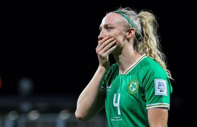 2023 FIFA Women s World Cup Group B, Perth Rectangular Stadium in Perth, Australia 26 7 2023 Canada vs Republic of Ireland WNT Ireland s Louise Quinn Louise Quinn dejected after the match 26 7 2023  Copyright: x INPHO RyanxByrnex IMGL3870