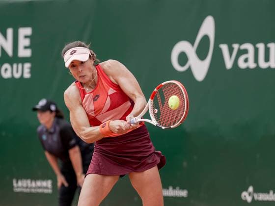 July 26, 2023, Lausanne, Vaud, Switzerland: Lausanne, Switzerland: FranceÃ¢â‚¬â ¢s ALIZE CORNET plays a backhand return against SwitzerlandÃ¢â‚¬â ¢s Viktorija Golubic during their round of 16 women s singles tennis match on the third day of the 2023 Ladies Open Lausanne. Lausanne Switzerland - ZUMAs230 20230726_znp_s230_004 Copyright: xCorinexScibozx