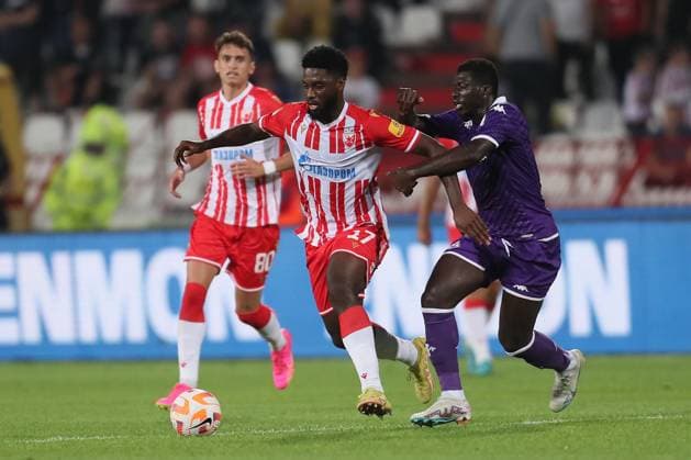 CRVENA ZVEZDA vs FIORENTINA JEAN PHILIPPE KRASSO Zan Filip Kraso vs DUNCAN Joseph Alfred football Crvena zvezda vs Fiorentina friendly match at Rajko Mitic stadium, Belgrade 26.07.2023. Foto: FOOTBALL, FRIENDLY MATCH, CRVENA ZVEZDA, RED STAR, FIORENTINA Belgrade Rajko Mitic stadium Serbia Copyright: xMarkoxMetlas xMNxPressx