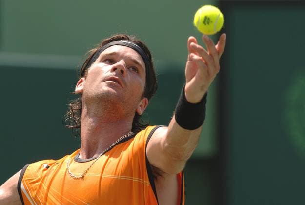 Tennis File Pictures Spanish Tennis player Carlos Moya won 4 6, 7 5, 7 6, against American Tennis player James Blake, at Key Biscayne tournament, in Miami, FL on March 25, 2005. Photo by Corinne Dubreuil Cameleon ABACA. Miami FL United States  Copyright: xDubreuilxCorinne ABACAx 75464_21 DubreuilxCorinne ABACAx 75464_21