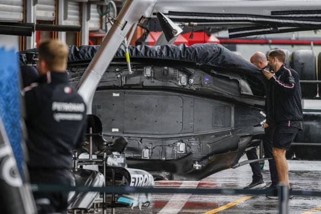 Mercedes AMG F1 Team W13, mechanical detail during the Formula 1 Rolex Belgian Grand Prix 2022, 14th round of the 2022 FIA Formula One World Championship, WM, Weltmeisterschaft from August 26 to 28, 2022 on the Circuit de Spa-Francorchamps, in Francorchamps, Belgium - F1 - BELGIAN GRAND PRIX 2022 DPPI Panoramic  _DE_7125 