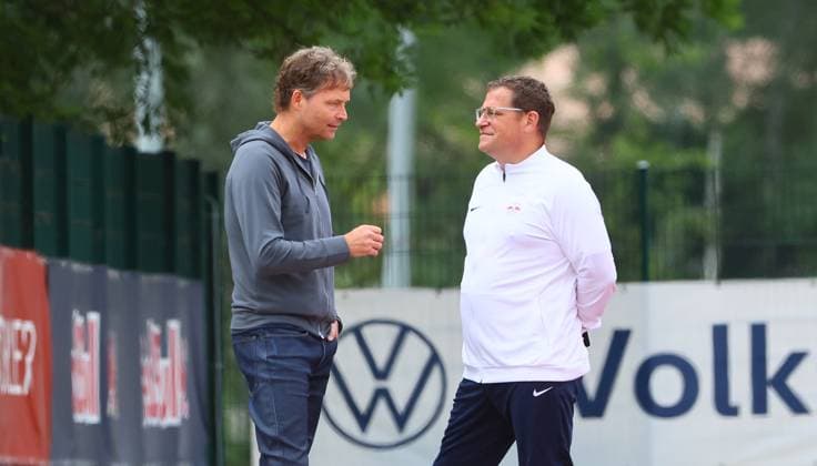 RB Leipzig Italy training camp Bruneck, 27 07 2023, Sportpark Reiperting Reischach, Football, RB Leipzig GER Bundesliga training camp in South Tyrol Italy , In picture f l Markus Sorge Co Trainer DFB Auswahl and Max Eberl RB Leipzig Sportvorstand , Picture Point