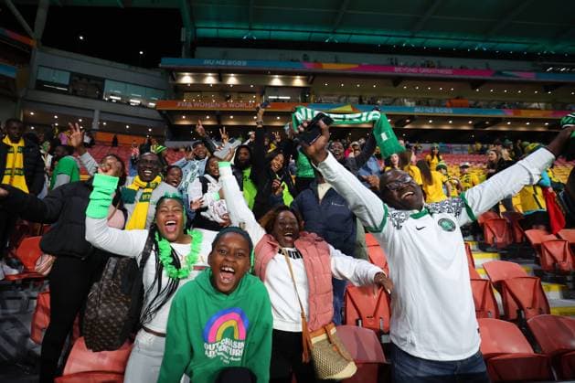 Brisbane, Australia, July 27th 2023: Fans of Nigeria celebrate after their team win the FIFA Womens World Cup 2023 Group B football match between Australia and Nigeria at Brisbane Stadium in Brisbane, Australia. (James Whitehead SPP)  Copyright: xJamesxWhiteheadx xSPPx spp-en-JaWhSp-AUSvNGA_27_7_23_109