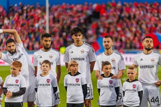 Marko Jankovic, Abdellah Zoubir, Bahlul Mustafazade, Redon Xhixha and Elvin Cafarguliyev during UEFA Champions League 2023 24 2nd qualification round game between Rakow Czestochowa and Qarabag FK at Miejski Stadion Pilkarski RKS Rakow Czestochowa, Czestochowa, Poland. (Maciej Rogowski) Czestochowa Miejski Stadion Pilkarski RKS Rakow Czestochowa Poland Copyright: xMaciejxRogowskix rakow-karabach2023-027