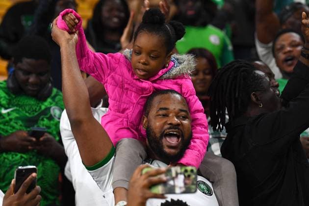 WWC23 AUSTRALIA NIGERIA, Nigerian fans celebrate winning the FIFA Women s World Cup 2023 soccer match between Australia and Nigeria at Brisbane Stadium in Brisbane, Thursday, July 27, 2023. ( NO ARCHIVING, EDITORIAL USE ONLY, NO USE IN BOOKS WITHOUT CONSENT BRISBANE QUEENSLAND AUSTRALIA  Copyright: xJONOxSEARLEx 20230727001824784781