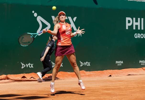 27 07 2023, Lausanne, Tennis Club Stade Lausanne, Ladies Open Lausanne Diane Parry Danka Kovinic, Danka Kovinic playing the ball Lausanne Tennis Club Stade Lausanne Vaud Switzerland  Copyright: xJustPictures.ch MayaxCretegnyx