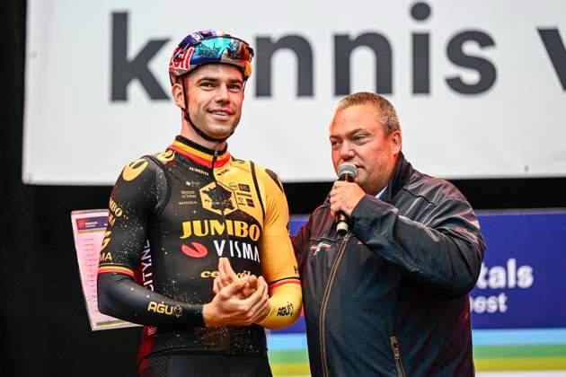 Sport Bilder des Tages Criterium Herentals 2023 HERENTALS, BELGIUM - JULY 27 : Van Aert Wout (BEL) of Jumbo-Visma on the podium pictured during the the post Tour de France criterium of Herentals Fietst. on July 27, 2023 in Herentals, Belgium, 27 07 2023 Herentals Belgium  Copyright: xGvgx