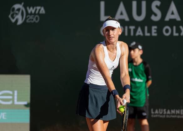 27 07 2023, Lausanne, Tennis Club Stade Lausanne, Ladies Open Lausanne Jil Teichmann Alize Cornet, Jil Teichmann serving Lausanne Tennis Club Stade Lausanne Vaud Switzerland  Copyright: xJustPictures.ch MayaxCretegnyx