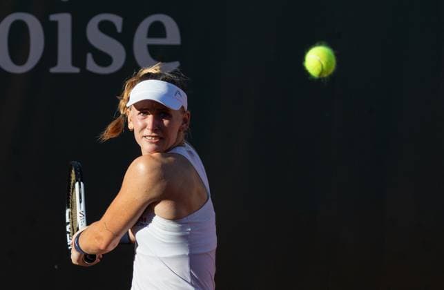 27 07 2023, Lausanne, Tennis Club Stade Lausanne, Ladies Open Lausanne Jil Teichmann Alize Cornet, Jil Teichmann playing the ball Lausanne Tennis Club Stade Lausanne Vaud Switzerland  Copyright: xJustPictures.ch MayaxCretegnyx