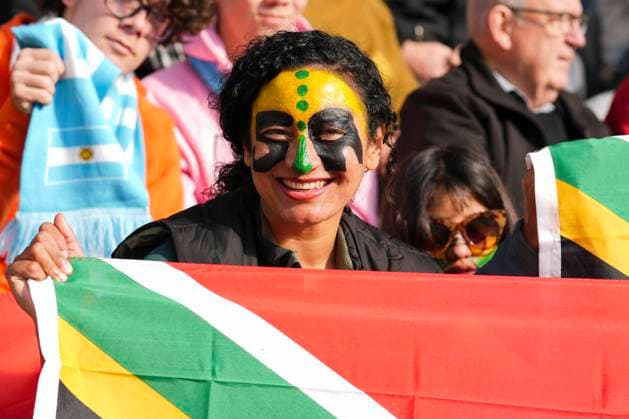 July 28, 2023, Dunedin, Dunedin, New Zealand: South Africa fans at Dunedin Stadium at the Women s World Cup match group G Argentina vs. South Africa, Dunedin, New Zealand, on 28JUL23..Final match Argentina 2:2 South Africa Dunedin New Zealand - ZUMAf135 20230728_zap_f135_013 Copyright: xJulietaxFerrariox