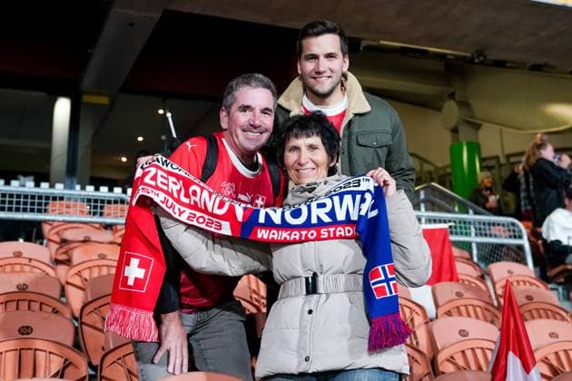 Hamilton, New Zealand, July 25th 2023: Switzeralnd fans during the FIFA Womens World Cup 2023 football match between Switzerland and Norway at Waikato Stadium in Hamilton, New Zealand. (Daniela Porcelli SPP)  Copyright: xDanielaxPorcellix xSPPx spp-en-DaPoSp-20230725-DP209792