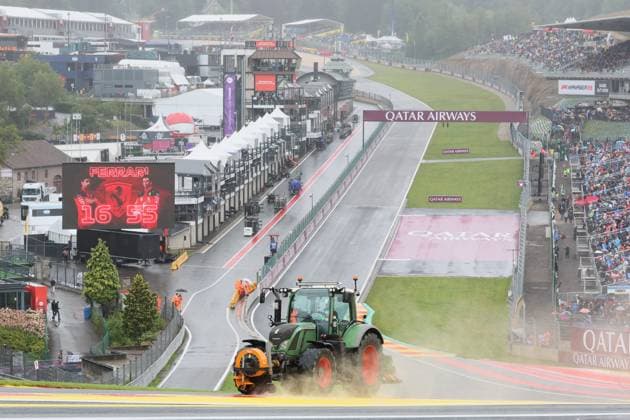 Illustration picture shows a tractor cleaning the track during preparations ahead of the Grand Prix F1 of Belgium race, in Spa-Francorchamps, . The Spa-Francorchamps Formula One Grand Prix takes place this weekend, from July 28th to July 30th. BENOITxDOPPAGNE  x71216978x