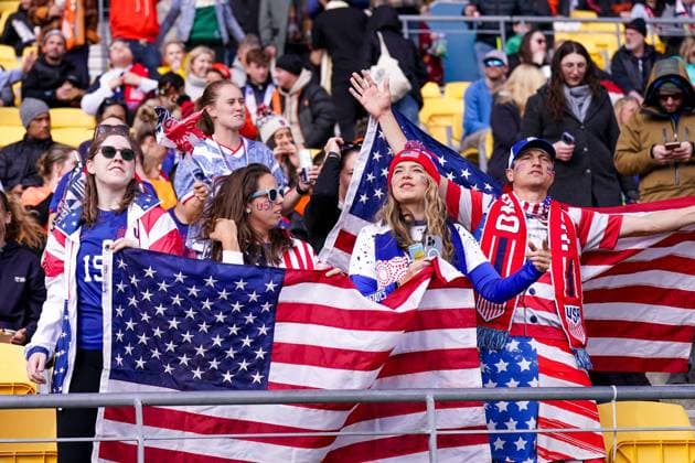 Wellington, New Zealand, July 27th 2023: USA fans during the FIFA Womens World Cup 2023 football match between USA and Netherlands at Wellington Regional Stadium in Wellington, New Zealand. (Daniela Porcelli SPP)  Copyright: xDanielaxPorcellix xSPPx spp-en-DaPoSp-20230727-DP100666