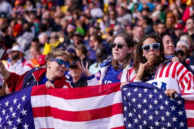 Wellington, New Zealand, July 27th 2023: USA fans during the FIFA Womens World Cup 2023 football match between USA and Netherlands at Wellington Regional Stadium in Wellington, New Zealand. (Daniela Porcelli SPP)  Copyright: xDanielaxPorcellix xSPPx spp-en-DaPoSp-20230727-DP100719