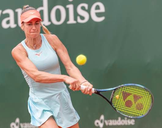 July 28, 2023, Lausanne, Vaud, Switzerland: Lausanne Switzerland, 07 28 2023: Anna Bondar of Hungary return during quarterfinal of Ladies Open Lausanne. Ladies Open Lausanne took place tennis club of Lausanne, the Olympic capital. Anna Bondar won 6-2, 6-0. Lausanne Switzerland - ZUMAd206 0300400582st Copyright: xEricxDubostx