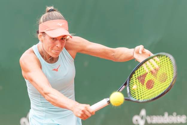 July 28, 2023, Lausanne, Vaud, Switzerland: Lausanne Switzerland, 07 28 2023: Anna Bondar of Hungary return during quarterfinal of Ladies Open Lausanne. Ladies Open Lausanne took place tennis club of Lausanne, the Olympic capital. Anna Bondar won 6-2, 6-0. Lausanne Switzerland - ZUMAd206 0300400723st Copyright: xEricxDubostx