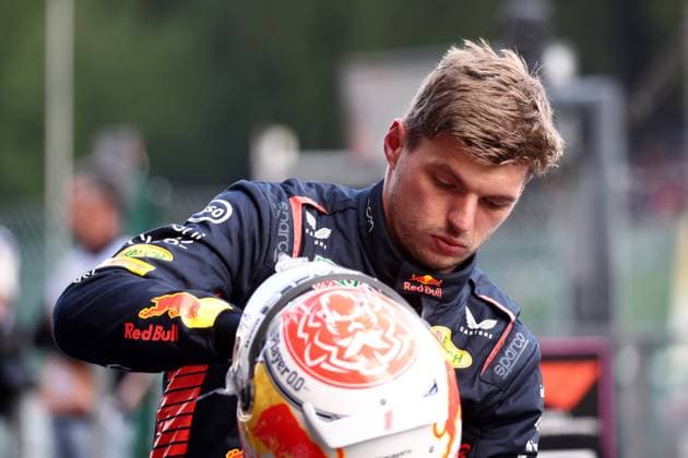 F1 Gran Prix of Belgium Max Verstappen of Red Bull Racing celebrates in the park ferme at the end of qualifying for the F1 Grand Prix of Belgium at Spa Francorchamps on July 28, 2023 in Stavelot, Belgium. Stavelot Spa Francorchamps Belgium Copyright: xMarcoxCanonierox