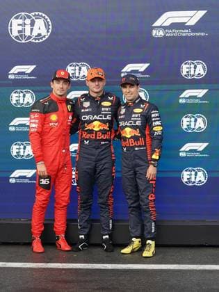 28 07 2023, Circuit de Spa Francorchamps, Spa Franchorchamps, FORMULA 1 MSC CRUISES BELGIAN GRAND PRIX 2023 , in picture pole position for Max Verstappen NLD , Oracle Red Bull Racing, 2 starting position for Charles Leclerc MCO , Scuderia Ferrari, 3 starting position for Sergio Perez MEX , Oracle Red Bull Racing Spa Franchorchamps Circuit de Spa Francorchamps Belgium  eu-images-506