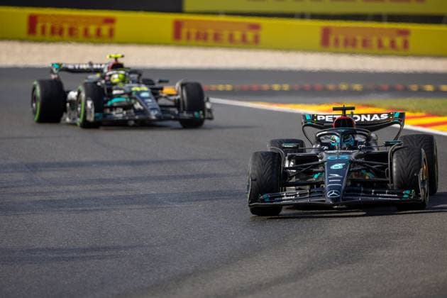 SPA-FRANCORCHAMPS, BELGIUM - JULY 28 : Russels-Hamilton -Qualif-during the Belgian Grand Prix Formula One Spa Francorchamps on July 28, 2023 in Spa-Francorchamps, Belgium, 28 07 2023 ( Belgian Grand Prix Formula One 2023 PhotoNews Panoramic 