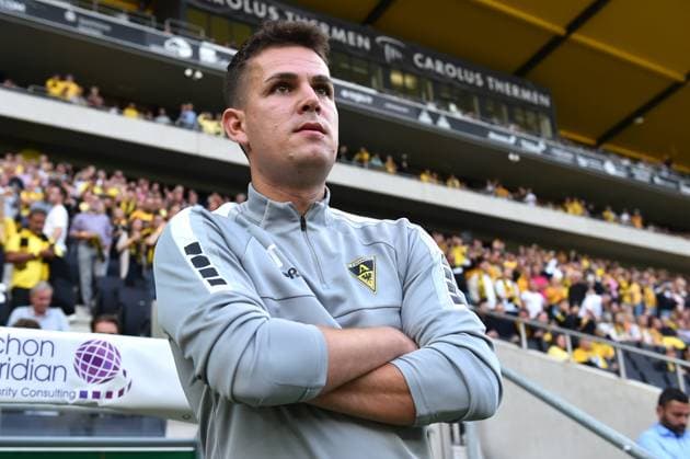 Soccer Men Regionalliga West Season 2023 2024 1 Matchday Alemannia Aachen Wuppertaler SV on 28 07 2023 at Stadium Tivoli in Aachen Helge Hohl Coach Alemannia Aachen North Rhine Westphalia Germany