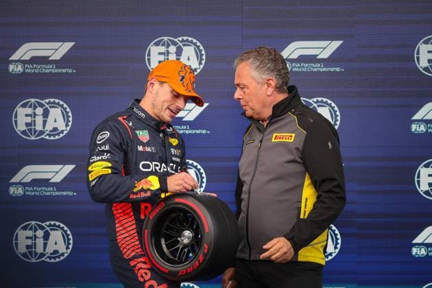 Pole Belgian GP pics Max Verstappen with Mario Isola (Pirelli) during the Belgian GP, Spa-Francorchamps 27-30 July 2023 Formula 1 World Championship, WM, Weltmeisterschaft 2023.  Copyright: xFedericoxBasile IPAx xipa-agencyx xFedericoxBasile IPAx 0 IPA_IPA39459388