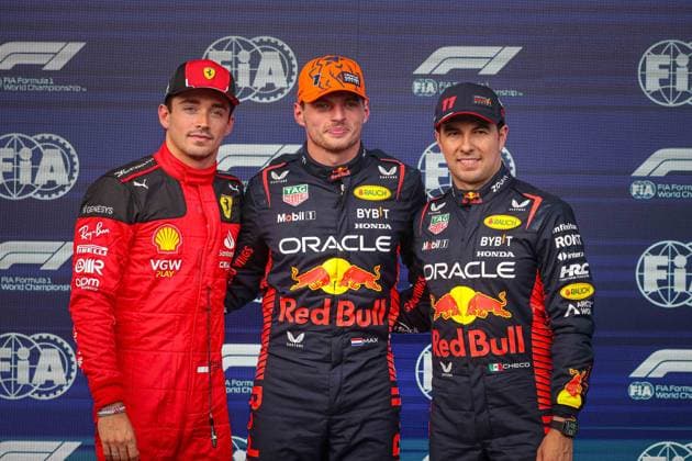 Formula 1 World Championship, WM, Weltmeisterschaft 2023 Belgian GP, Spa-Francorchamps 27-30 July 2023 Pole Belgian GP pics Max Verstappen, Charles Leclerc; Sergio Perez during the Belgian GP, Spa-Francorchamps 27-30 July 2023 Formula 1 World championship 2023. - -  Copyright: xIPAxSport ABACAx BRIPASport20230728_335 IPAxSport ABACAx BRIPASport20230728_335