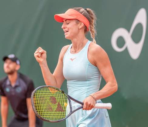 July 28, 2023, Lausanne, Vaud, Switzerland: ANNA BONDAR of Hungary celebrates her victory during quarterfinal of Ladies Open Lausanne. Ladies Open Lausanne took place tennis club of Lausanne, the Olympic capital. Anna Bondar won 6-2, 6-0. Lausanne Switzerland - ZUMAd206 20230728_zip_d206_002 Copyright: xEricxDubostx