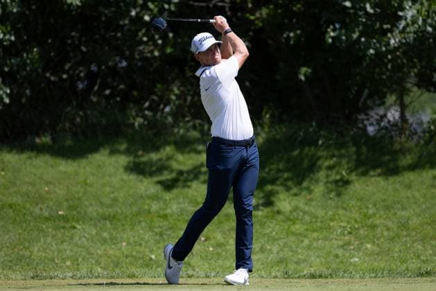 BLAINE, MN - JULY 28: Vincent Norrman hits a tee shot on the sixth hole during the second round of the 3M Open at TPC Twin Cities on July 28, 2023 in Blaine, Minnesota. (Photo by Bailey Hillesheim Icon Sportswire) GOLF: JUL 28 PGA, Golf Herren - 3M Open EDITORIAL USE ONLY Icon2307280223
