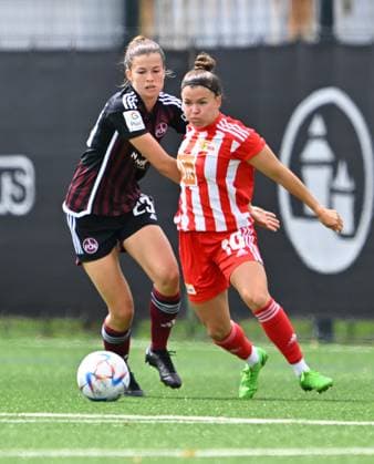 29 07 2023 football women womens football season 2023 2024 test match friendly match preparation match 1 FC Nürnberg FCN club women club FCUnion Berlin xwoxzix Nele Bauereisen 23, 1 FC Nürnberg FCN Latoya Maxine Bach 10, 1 FC Union Berlin , right