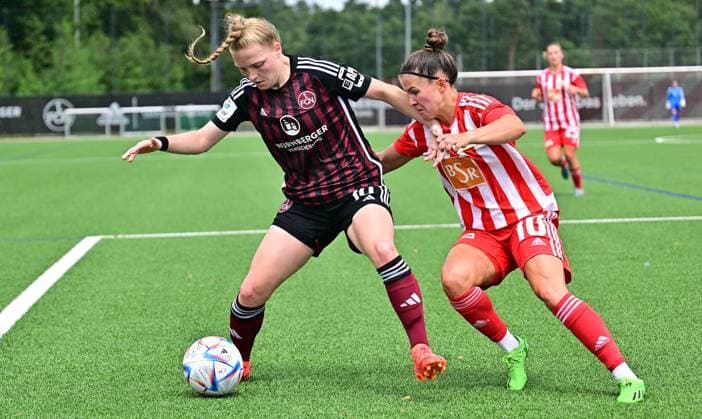 29 07 2023 football women womens football season 2023 2024 test match friendly match preparation match 1 FC Nürnberg FCN club women club FCUnion Berlin xwoxzix Franziska Mai 18, 1 FC Nürnberg FCN Latoya Maxine Bach 10, 1 FC Union Berlin