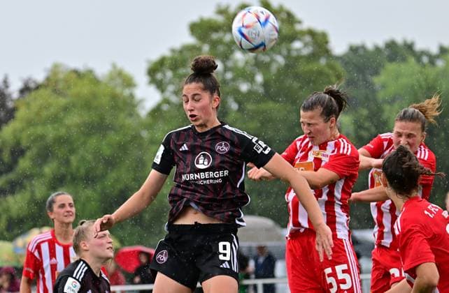 29 07 2023 football women womens football season 2023 2024 test match friendly match preparation match 1 FC Nürnberg FCN club women club FCUnion Berlin xwoxzix Emma Kusch 9, 1 FC Nürnberg FCN in header duel with Katja Orschmann 55, 1 FC Union Berlin