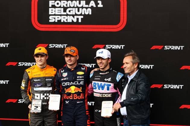 F1 Belgian Grand Prix 2023 Sprint Oscar Piastri of McLaren, Max Verstappen of Red Bull Racing, Pierre Gasly of Alpine and Jacky Ickx after the Formula 1 Belgian Grand Prix at Spa-Francorchamps in Spa, Belgium on July 29, 2023. Spa Belgium  Copyright: xJakubxPorzyckix originalFilename:porzycki-f1belgia230729_np4yT.jpg