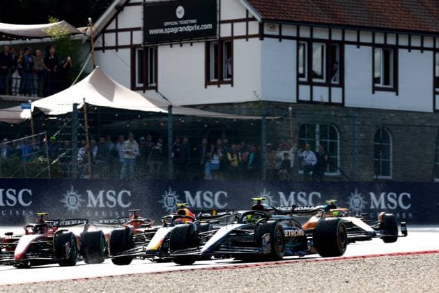 44 Lewis Hamilton GBR, Mercedes AMG Petronas F1 Team , 11 Sergio Perez MEX, Oracle Red Bull Racing , F1 Grand Prix of Belgium at Circuit de Spa Francorchamps on July 29, 2023 in Spa Francorchamps, Belgium Photo by HOCH ZWEI Spa Francorchamps Belgium
