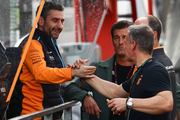 F1 Belgian Grand Prix 2023 Sprint Andrea Stella, Mark Webber and Chris Piastri after sprint ahead of the Formula 1 Belgian Grand Prix at Spa-Francorchamps in Spa, Belgium on July 29, 2023. Spa Belgium  Copyright: xJakubxPorzyckix originalFilename:porzycki-f1belgia230729_npcWp.jpg