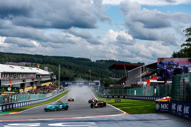 F1 Safety Car, Aston Martin Vantage, 1 Max Verstappen NLD, Oracle Red Bull Racing , F1 Grand Prix of Belgium at Circuit de Spa Francorchamps on July 29, 2023 in Spa Francorchamps, Belgium Photo by HOCH ZWEI Spa Francorchamps Belgium
