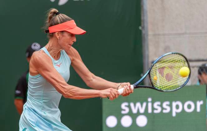 July 29, 2023, Lausanne, Vaud, Switzerland: Lausanne Switzerland, 07 29 2023: Anna BondoÂ¡r of Hungary return during semifinal of Ladies Open Lausanne. Ladies Open Lausanne took place tennis club of Lausanne, the Olympic capital. Lausanne Switzerland - ZUMAd206 0300491350st Copyright: xEricxDubostx