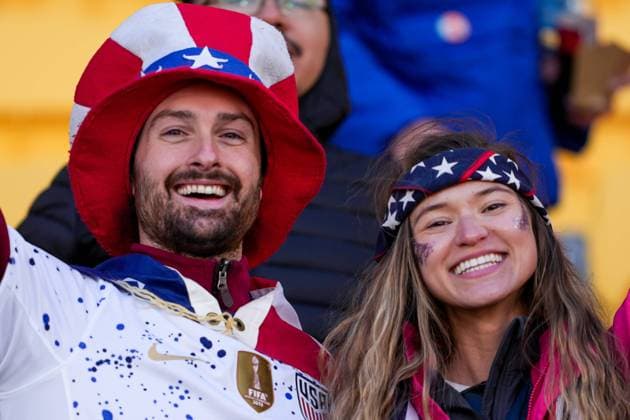 Wellington, New Zealand, July 27th 2023: USA fans during the FIFA Womens World Cup 2023 football match between USA and Netherlands at Wellington Regional Stadium in Wellington, New Zealand. (Daniela Porcelli SPP)  Copyright: xDanielaxPorcellix xSPPx spp-en-DaPoSp-20230727-DP304989