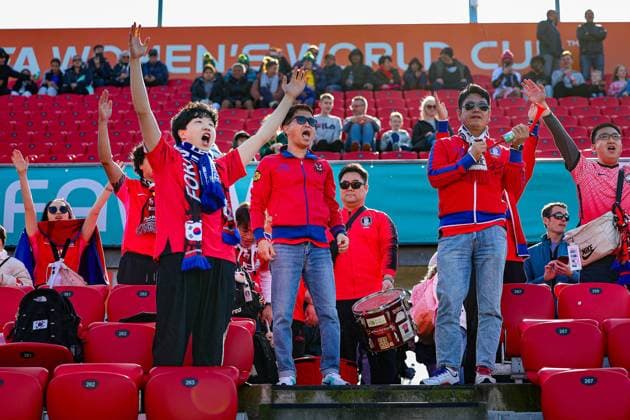 Korean Republic Women v Morocco Women 2023 FIFA Women™s World Cup 30 07 2023. Korea Republic fans during the 2023 FIFA Women™s World Cup match between Korean Republic Women and Morocco Women at Hindmarsh Stadium, Adelaide, Australia on 30 July 2023. Editorial use only , Copyright: xNigelxKeenex PSI-17653-0022