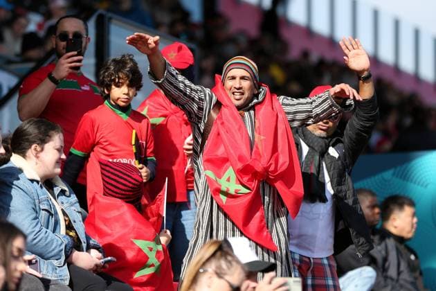WWC23 KOREA MOROCCO, Moroccan fans show support during the FIFA Women s World Cup 2023 soccer match between Korea and Morocco at Hindmarsh Stadium in Adelaide, Sunday, July 30, 2023. ( NO ARCHIVING, EDITORIAL USE ONLY, NO USE IN BOOKS WITHOUT CONSENT ADELAIDE SOUTH AUSTRALIA AUSTRALIA  Copyright: xMATTxTURNERx 20230730001825909589