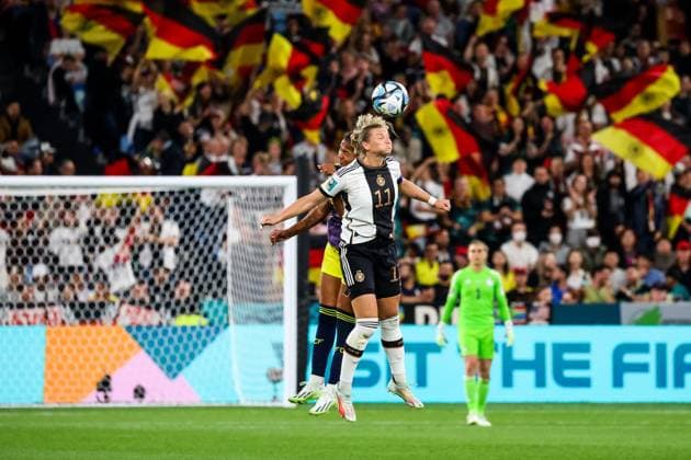 FIFA Womens World Cup 2023 Germany Colombia 30 07 2023 header duel Jorelyn Carabali Colombia, 19 , Alexandra Popp Germany, 11 FIFA Womens World Cup 2023 Germany Colombia Sydney Gadigal, Sydney Football Stadium, 30 07 2023. Copyright: xBEAUTIFULxSPORTS Jonesx