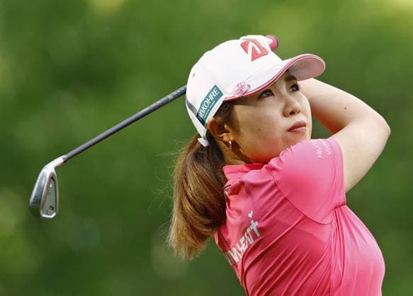 Golf: Evian Championship Ayaka Furue of Japan hits off the second tee during the final round of the Evian Championship golf tournament at Evian Resort Golf Club in Evian-les-Bains, France, on July 30, 2023.  A14AA0001726151P  
