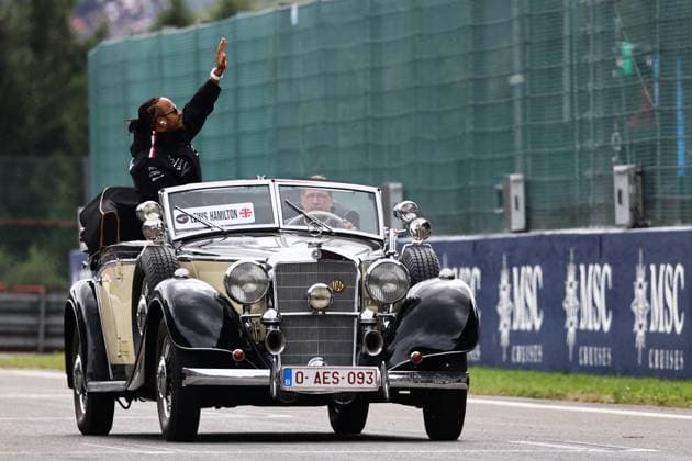 F1 Belgian Grand Prix 2023 Lewis Hamilton of Mercedes at drivers parade ahead of the Formula 1 Belgian Grand Prix at Spa-Francorchamps in Spa, Belgium on July 30, 2023. Spa Belgium  Copyright: xJakubxPorzyckix originalFilename:porzycki-f1belgia230730_npTHN.jpg
