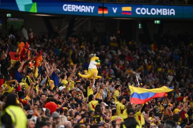 Mandatory Credit: Photo by James Gourley Shutterstock (14025600ev) Colombia fans Germany Women v Colombia Women, FIFA Women s World Cup, Group H, Football, Sydney Football Stadium, Sydney, Australia - 30 Jul 2023 Editorial use only Germany Women v Colombia Women, FIFA Women s World Cup, Group H, Football, Sydney Football Stadium, Sydney, Australia - 30 Jul 2023 Editorial use only  Copyright: xJamesxGourley Shutterstockx 14025600ev
