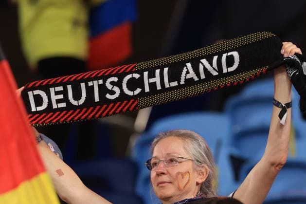 30th July 2023; Sydney Football Stadium, Sydney, NSW, Australia: FIFA Womens World Cup Group H Football, Germany versus Colombia; scarfs up for this fan of Germany  ActionPlus12537514 KevinxManning