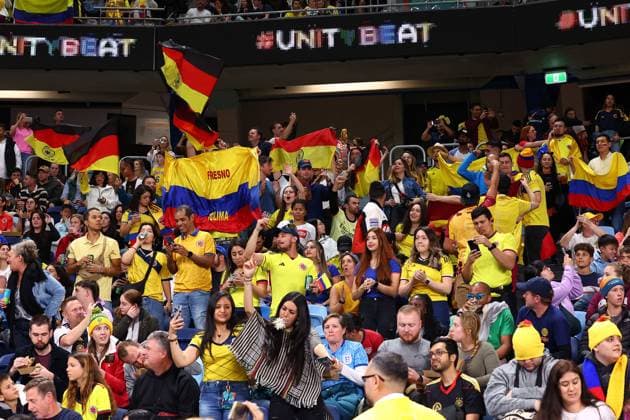 30th July 2023; Sydney Football Stadium, Sydney, NSW, Australia: FIFA Womens World Cup Group H Football, Germany versus Colombia; Colombia fans sing their national anthem  ActionPlus12537501 KevinxManning